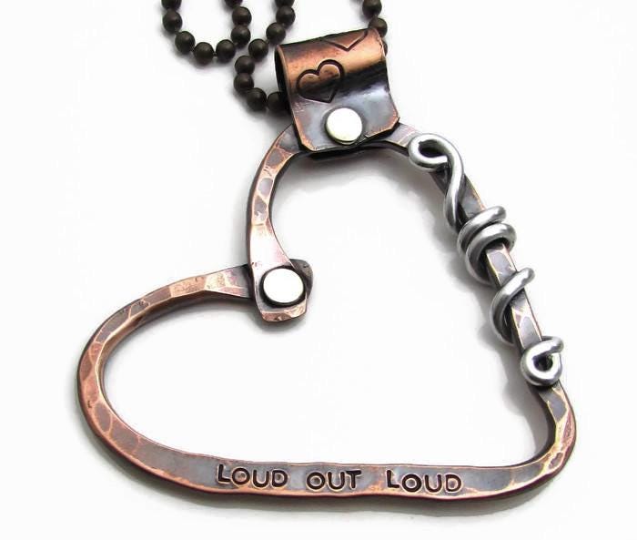 Hand Stamped Copper Heart Necklace