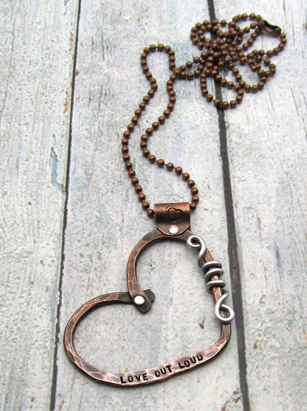 Hand Stamped Copper Heart Necklace