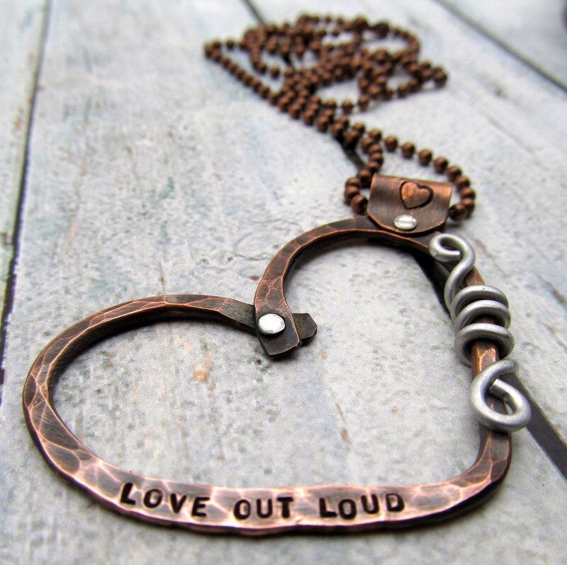 Hand Stamped Copper Heart Necklace