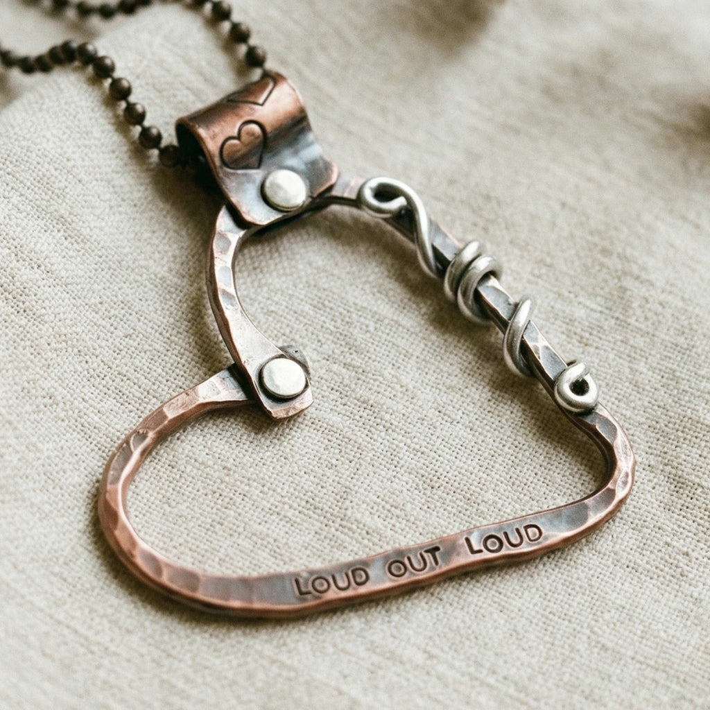 Hand Stamped Copper Heart Necklace