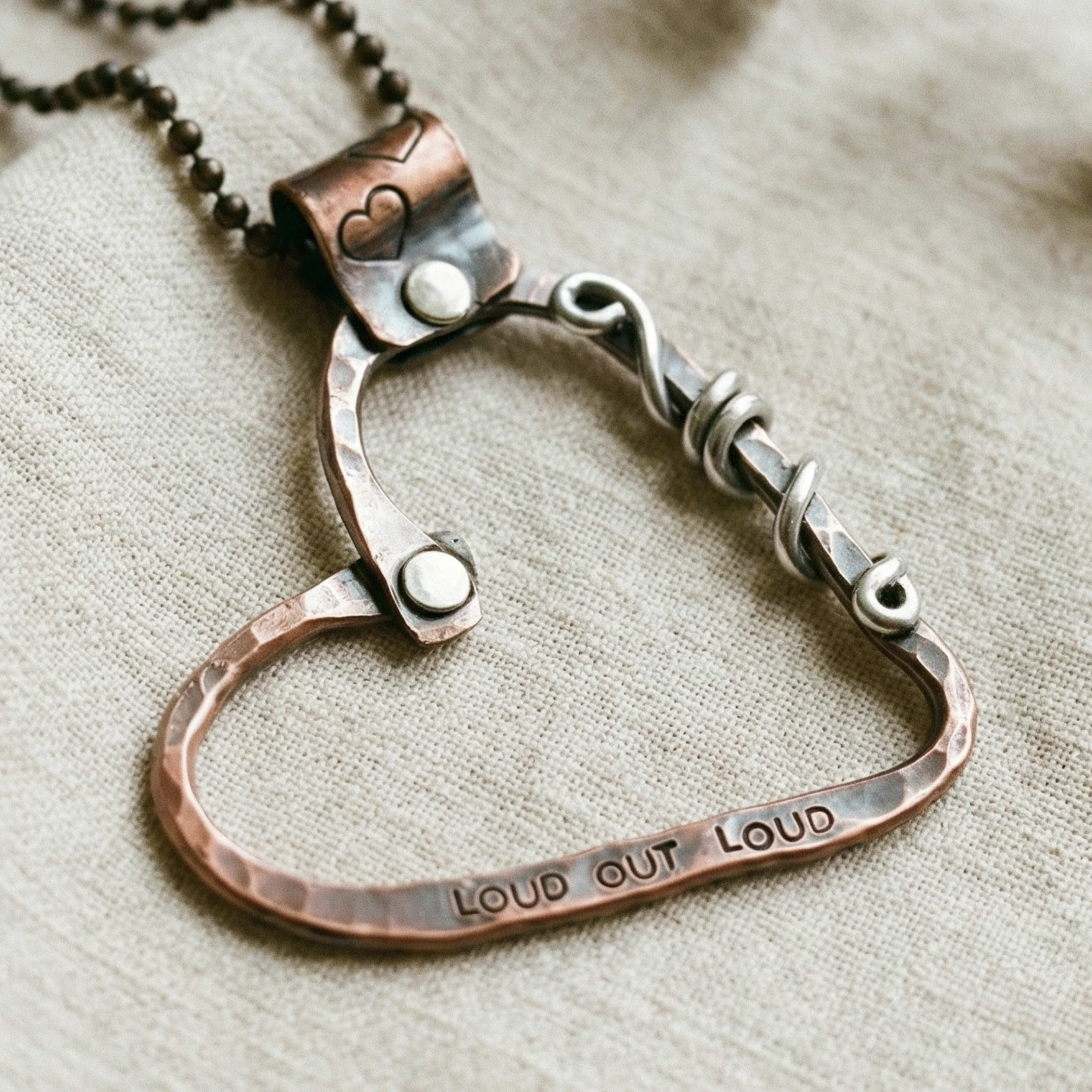 Hand Stamped Copper Heart Necklace