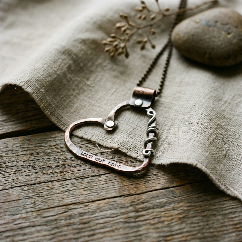 Hand Stamped Copper Heart Necklace