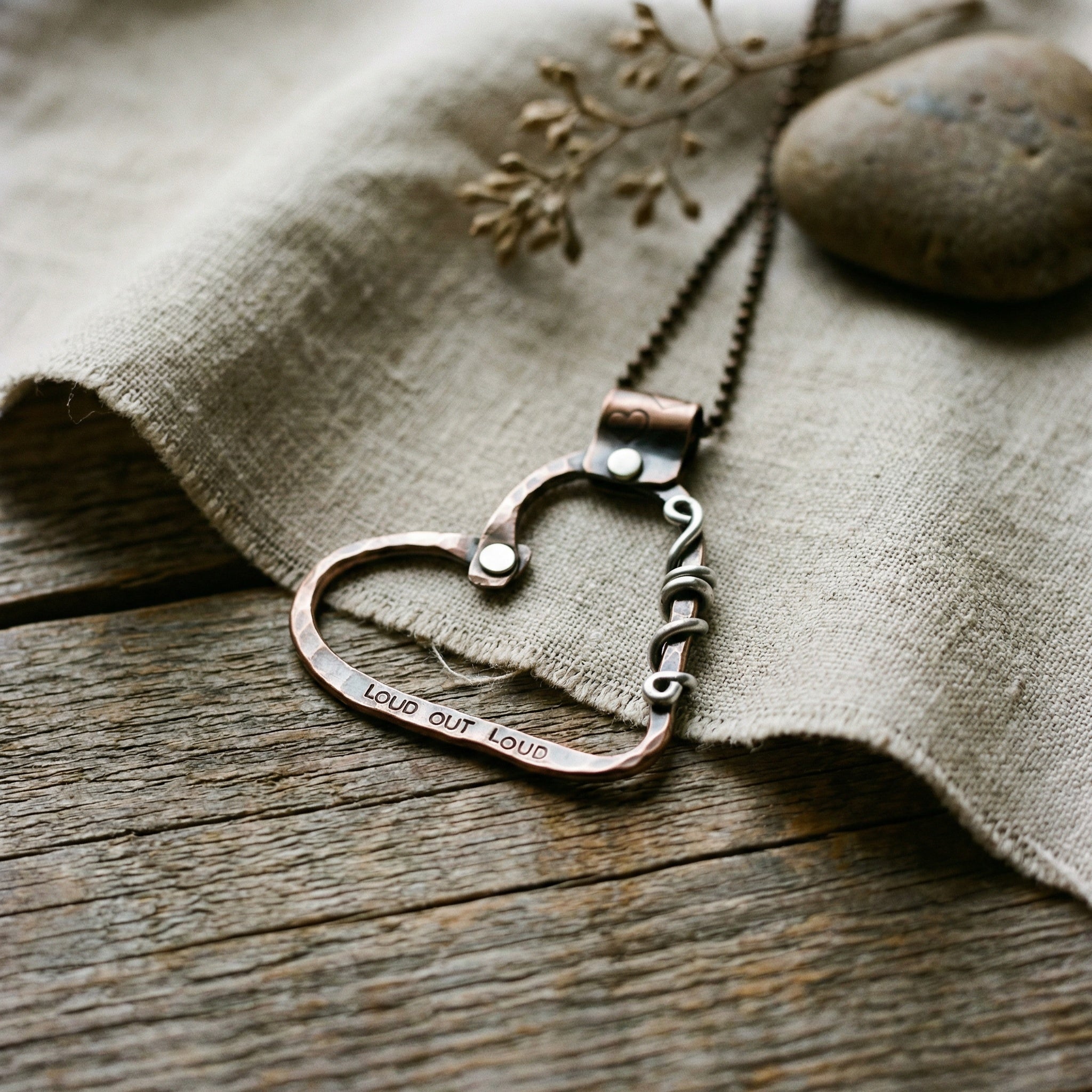 Hand Stamped Copper Heart Necklace