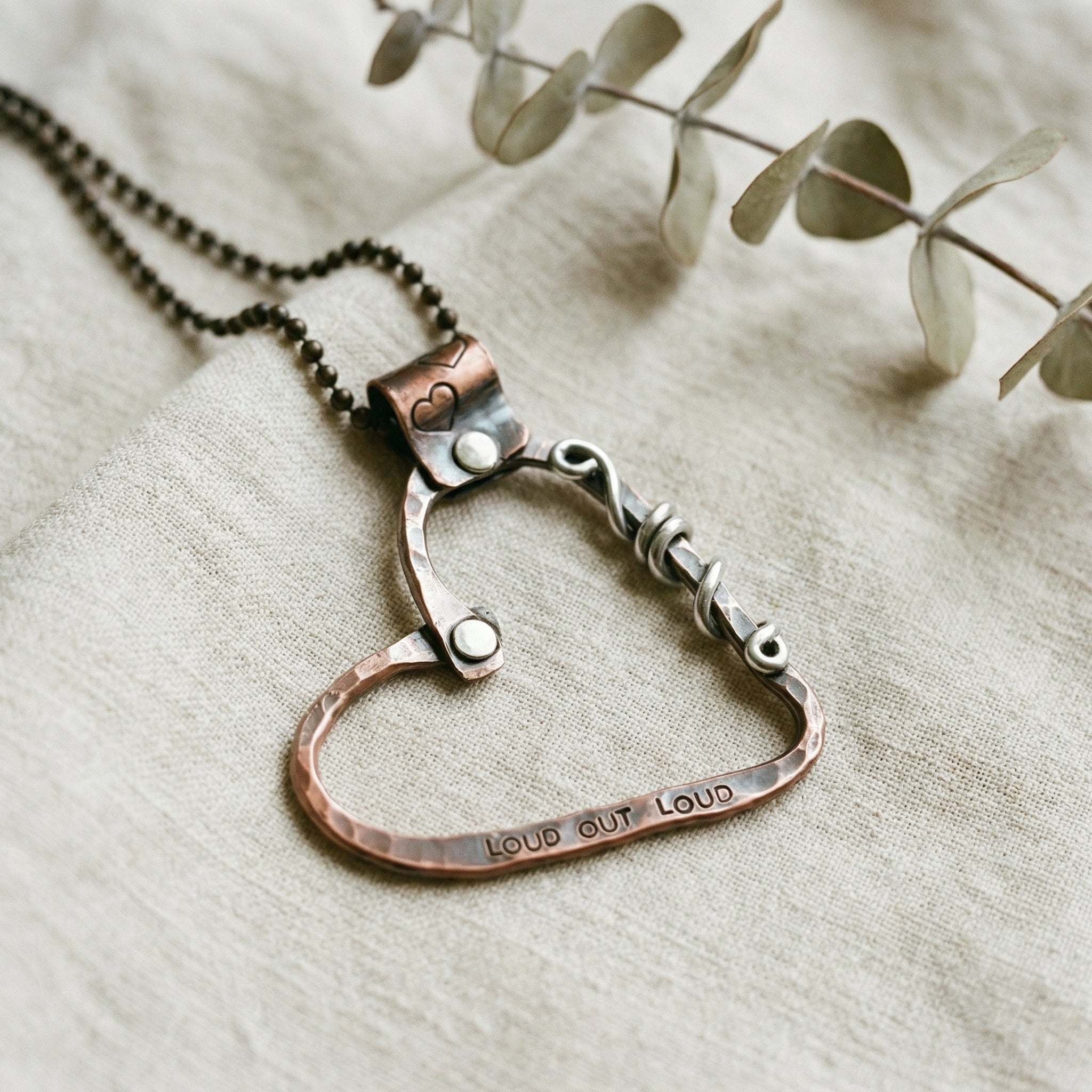 Hand Stamped Copper Heart Necklace