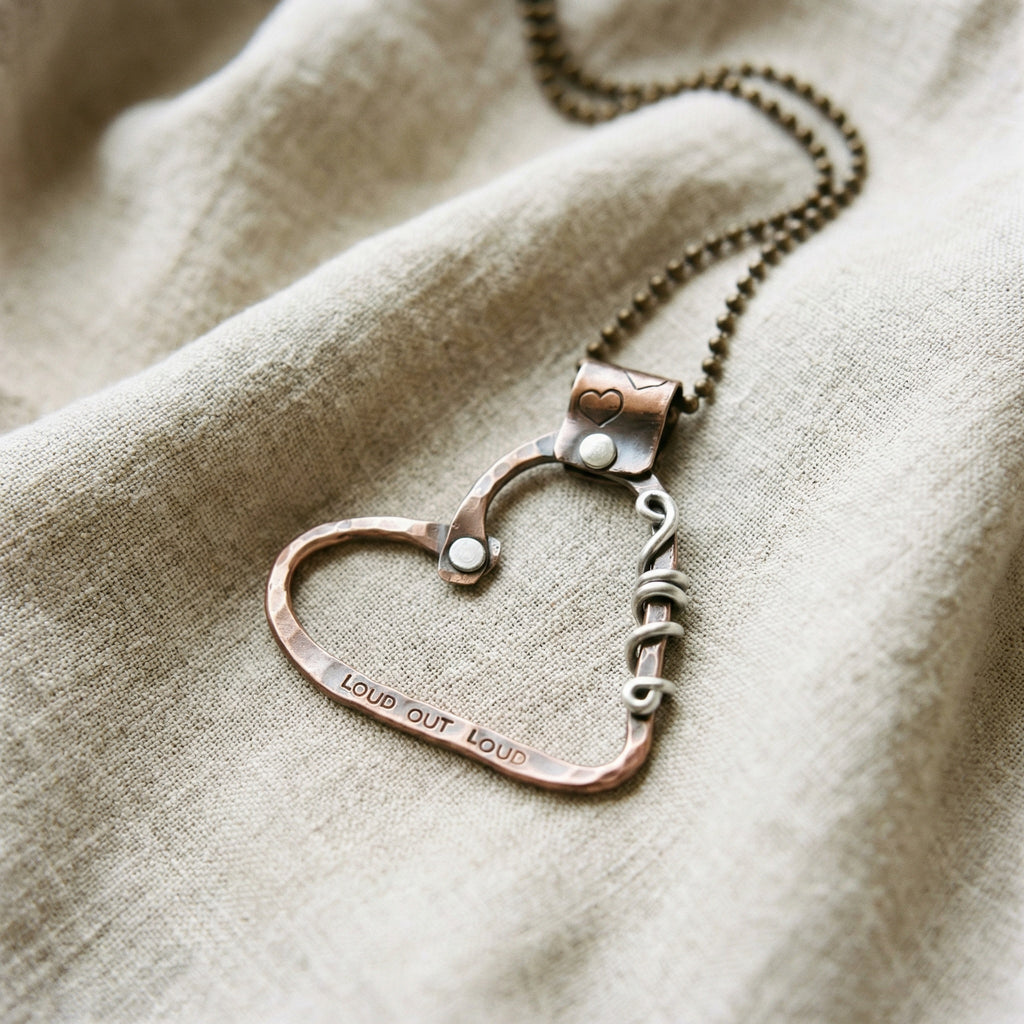 Hand Stamped Copper Heart Necklace